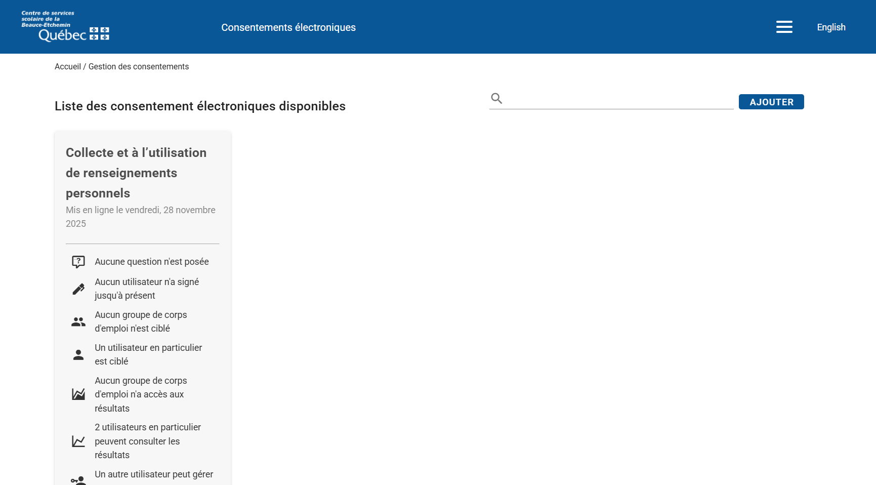 Page gestion des consentements