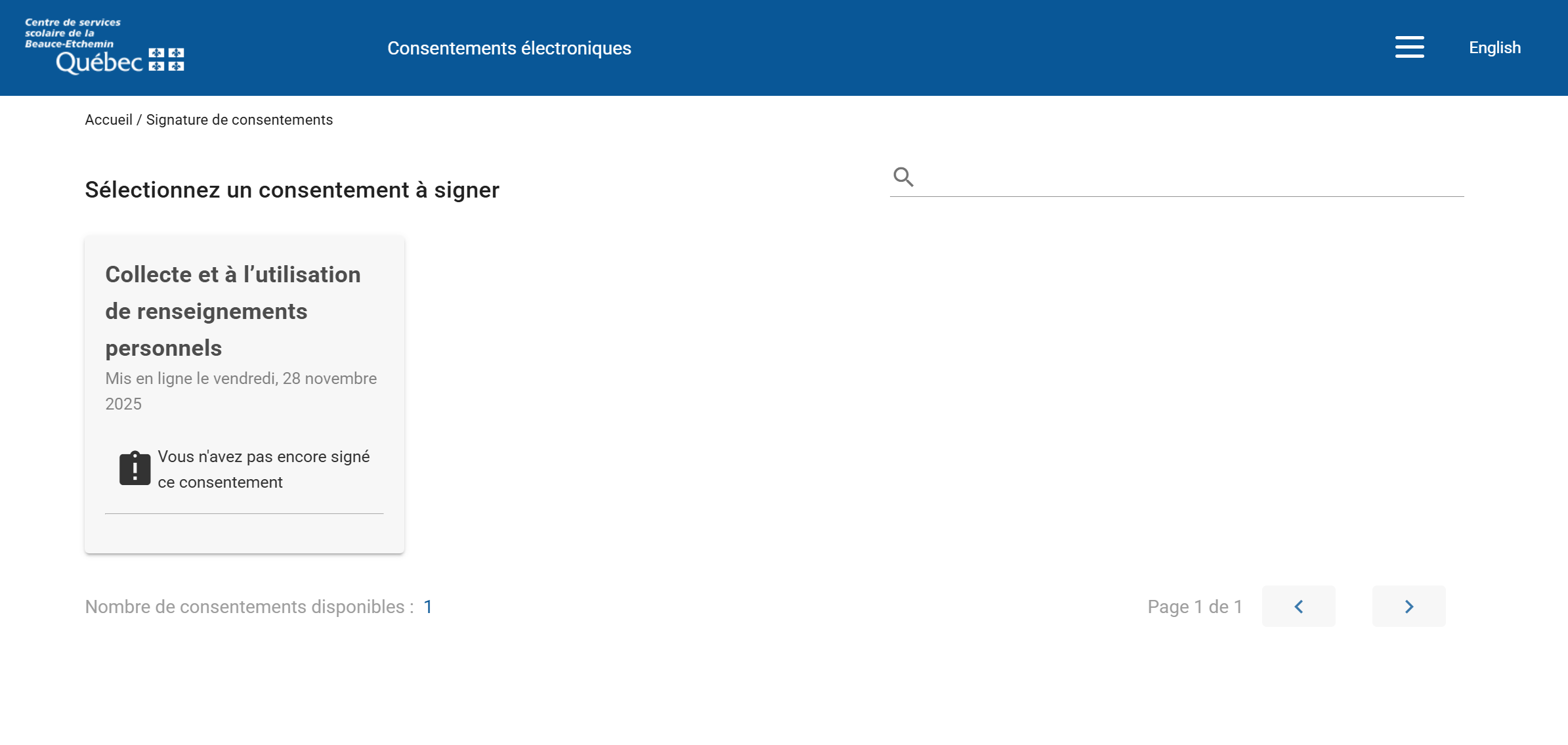 Page signature de consentements