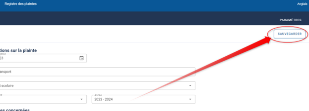 Enregistrement de la plainte