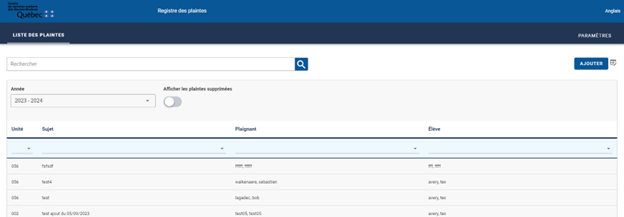 Consultation des plaintes