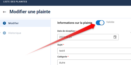 Validation d’une plainte