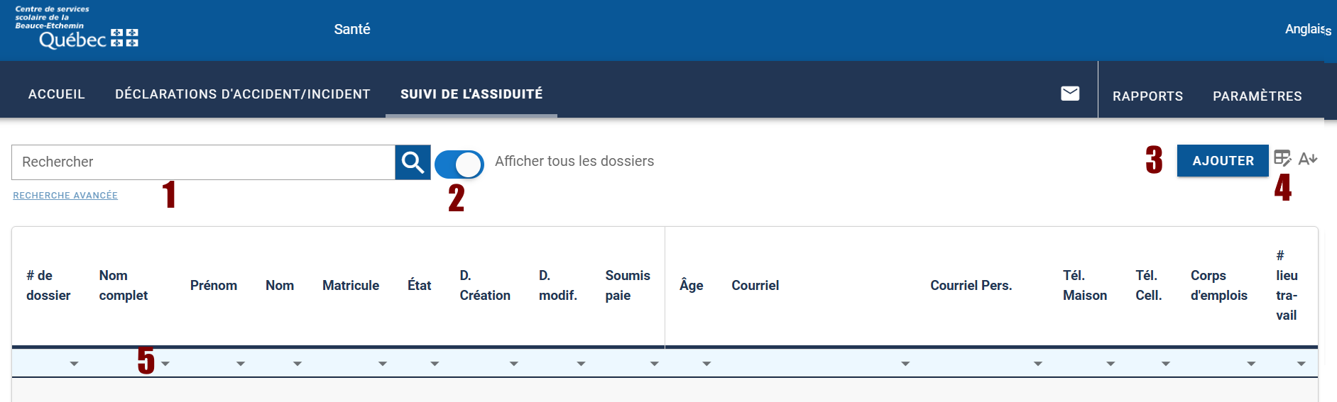 Page d'accueil module assiduité