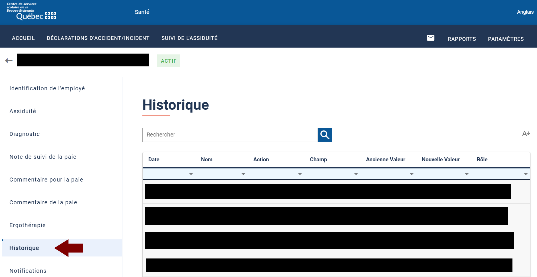 Historique des changements