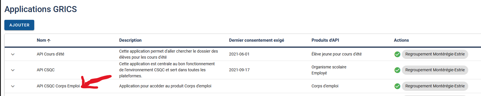 Consentement API GRICS