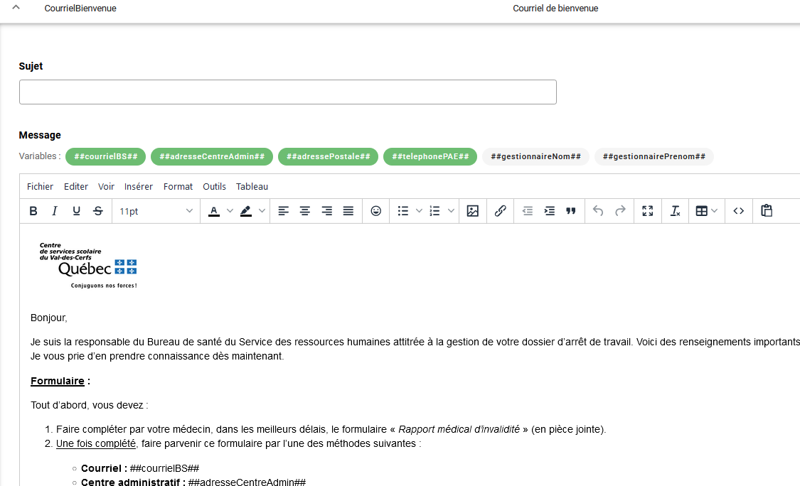 Gabarits de courriel